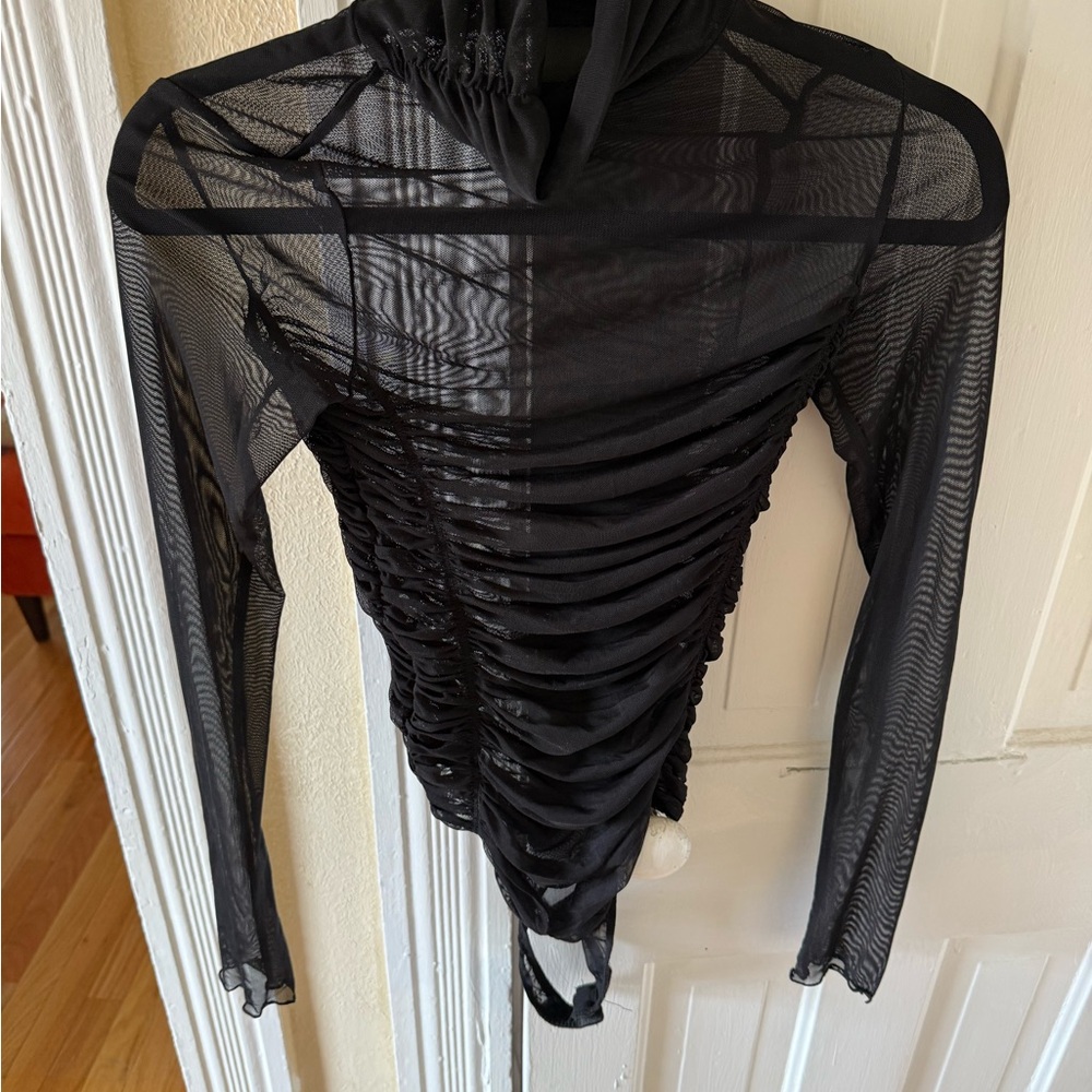 Free People Black Sheer Mesh Bodysuit